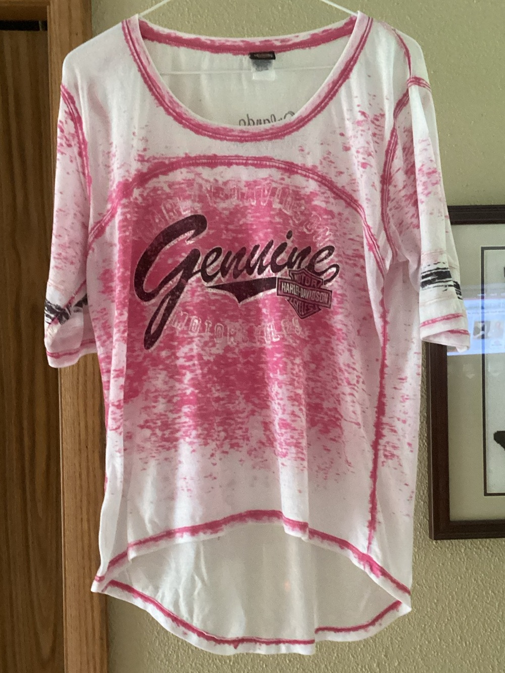 Harley-Davidson Pink and White 'Genuine' Graphic Short Sleeve Tee